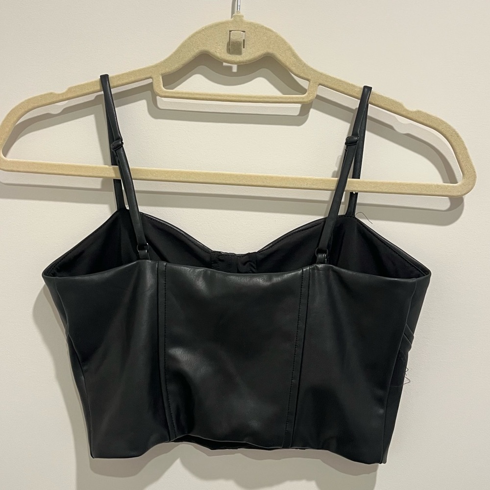 Express XS Black Body Contour Faux Leather Corset Cropped Top - Picture 5 of 8
